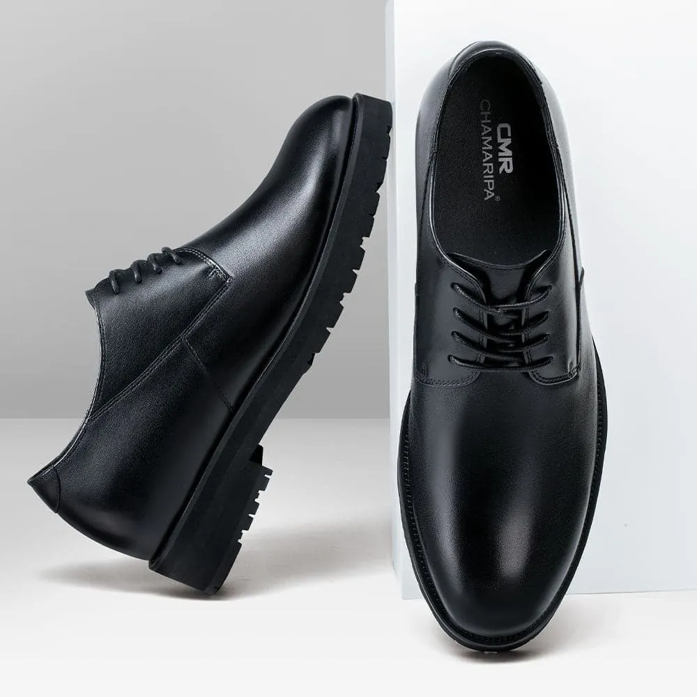 8 CM / 3.15 inches CMR CHAMARIPA Black Leather Raised Shoes for Men - High Increase Derby Dress Shoes