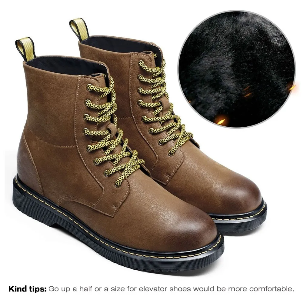 8 CM / 3.15 Inches - CMR CHAMARIPA Mens Elevator Boots - Boots Height Increase - Brown Leather Lace Up Men's Boot