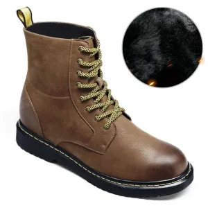 8 CM / 3.15 Inches - CMR CHAMARIPA Mens Elevator Boots - Boots Height Increase - Brown Leather Lace Up Men's Boot