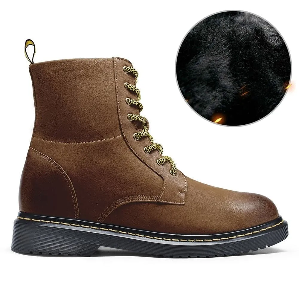 8 CM / 3.15 Inches - CMR CHAMARIPA Mens Elevator Boots - Boots Height Increase - Brown Leather Lace Up Men's Boot