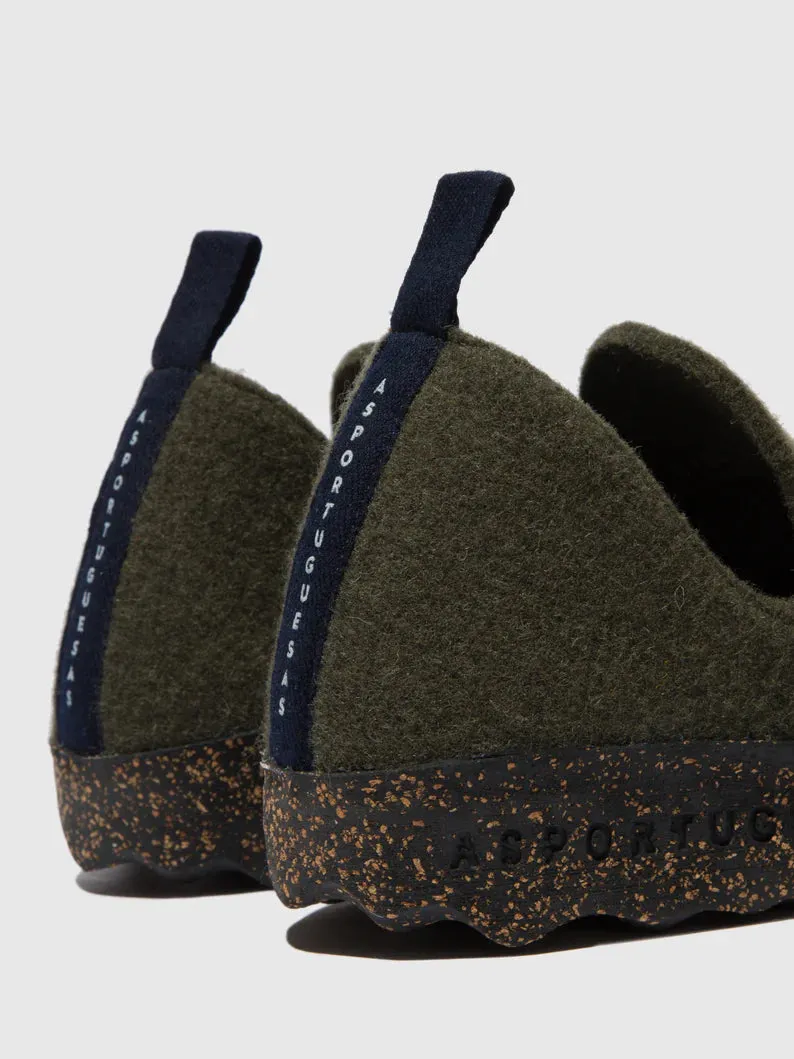 AsPortuguesas Womens City L Elasticated Slip-On Shoes Tweed/Felt Military Green