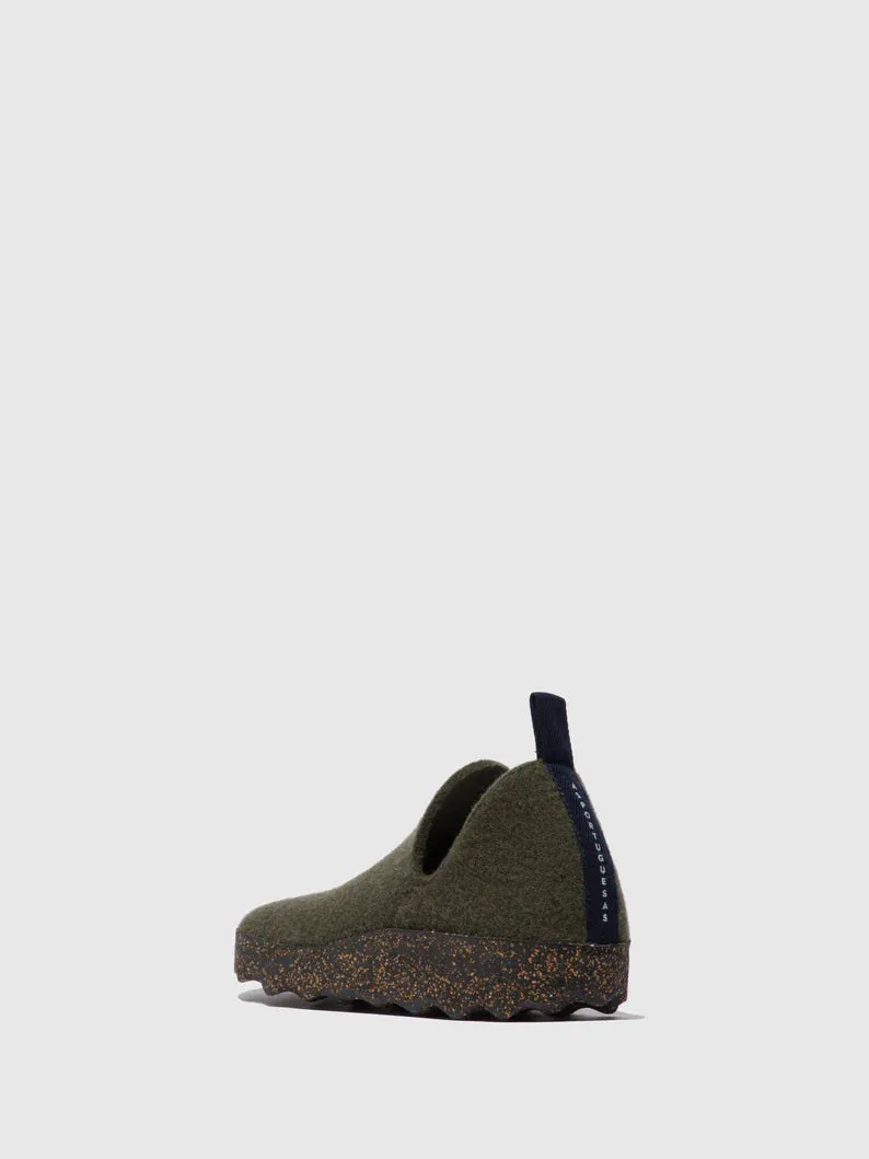 AsPortuguesas Womens City L Elasticated Slip-On Shoes Tweed/Felt Military Green
