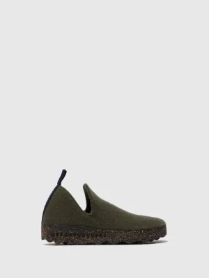 AsPortuguesas Womens City L Elasticated Slip-On Shoes Tweed/Felt Military Green