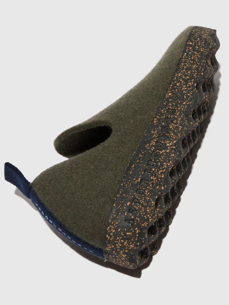 AsPortuguesas Womens City L Elasticated Slip-On Shoes Tweed/Felt Military Green