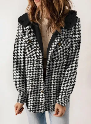 Black Fleece Jacket Women Plaid Shacket Long Sleeve Button Down  - Dokotoo