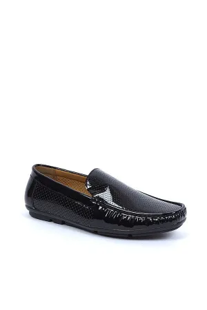 BLACK HIGH SHINE PERFORATED PU LOAFERS