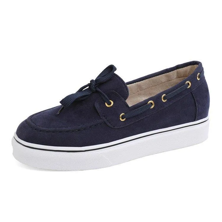 Chicvane Bowknot Slip-On Round Toe Platform PU Loafers