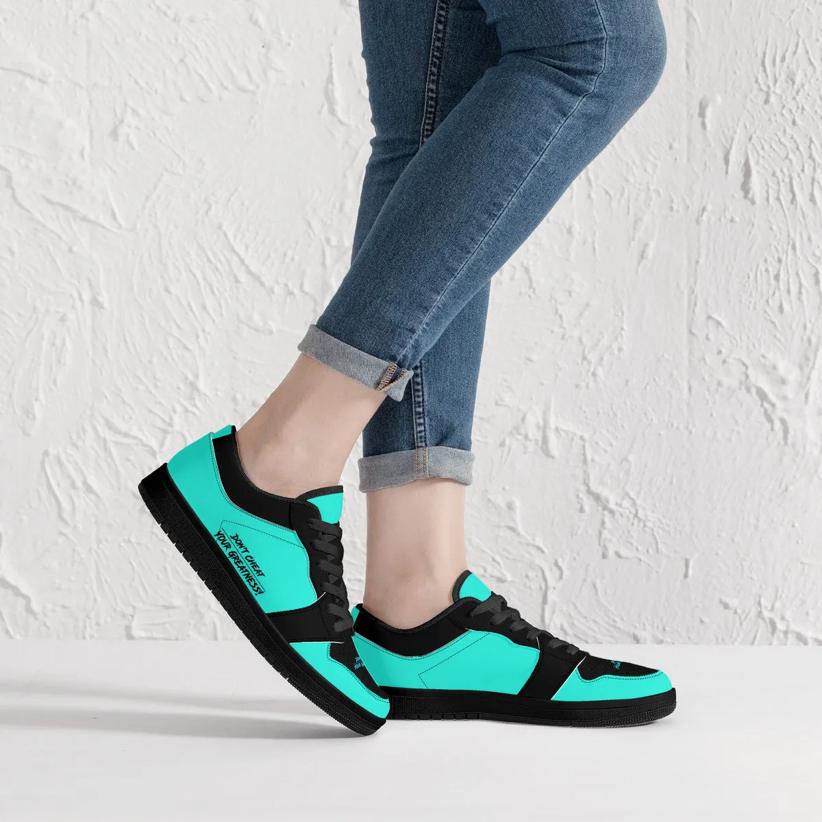 DCYG G4's Turquoise & Black, Black Sole Low-Top Leather Sneakers