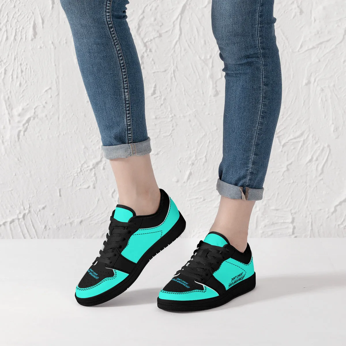 DCYG G4's Turquoise & Black, Black Sole Low-Top Leather Sneakers