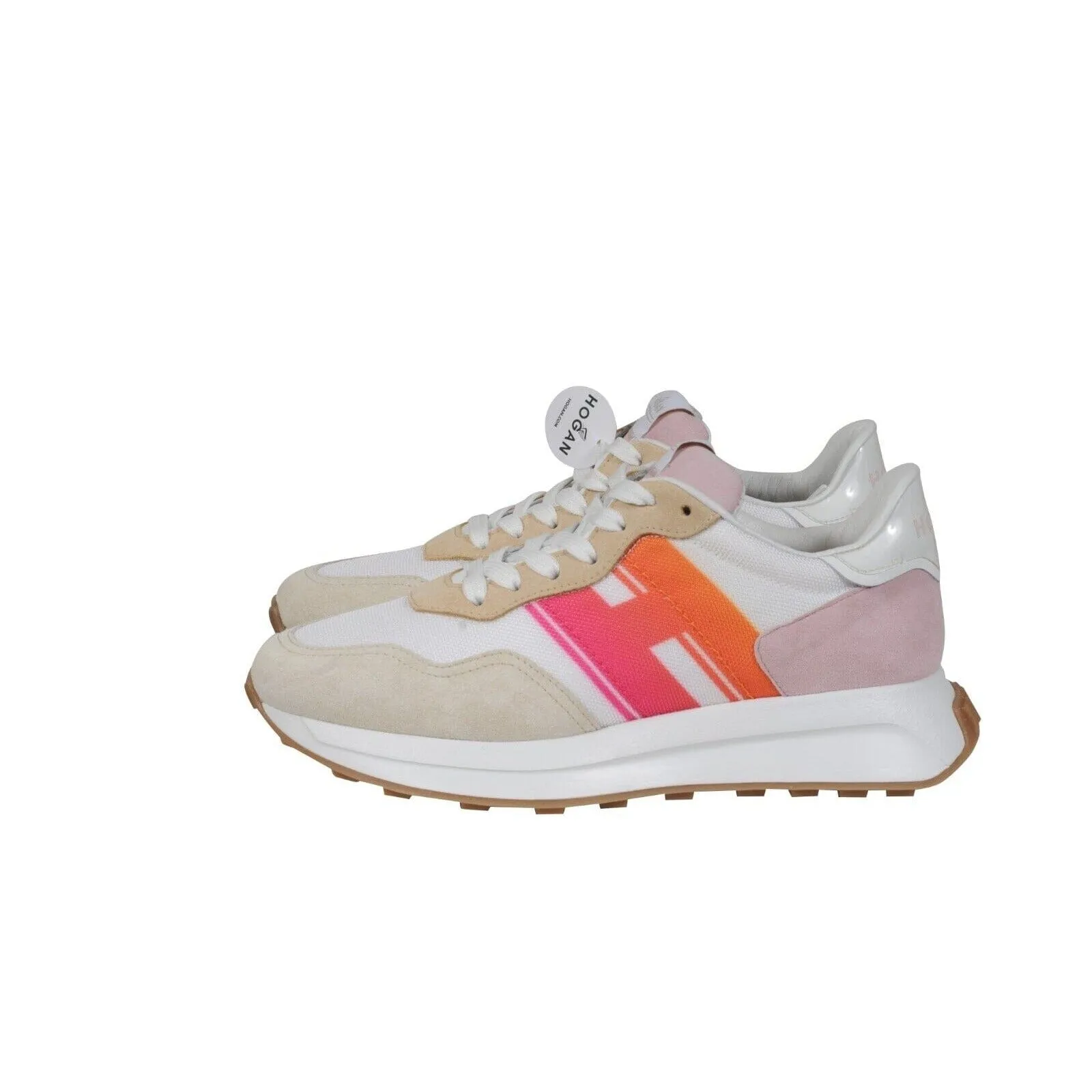 Hogan H641 Low Top Sneakers Tan Pink White Orange Trainers