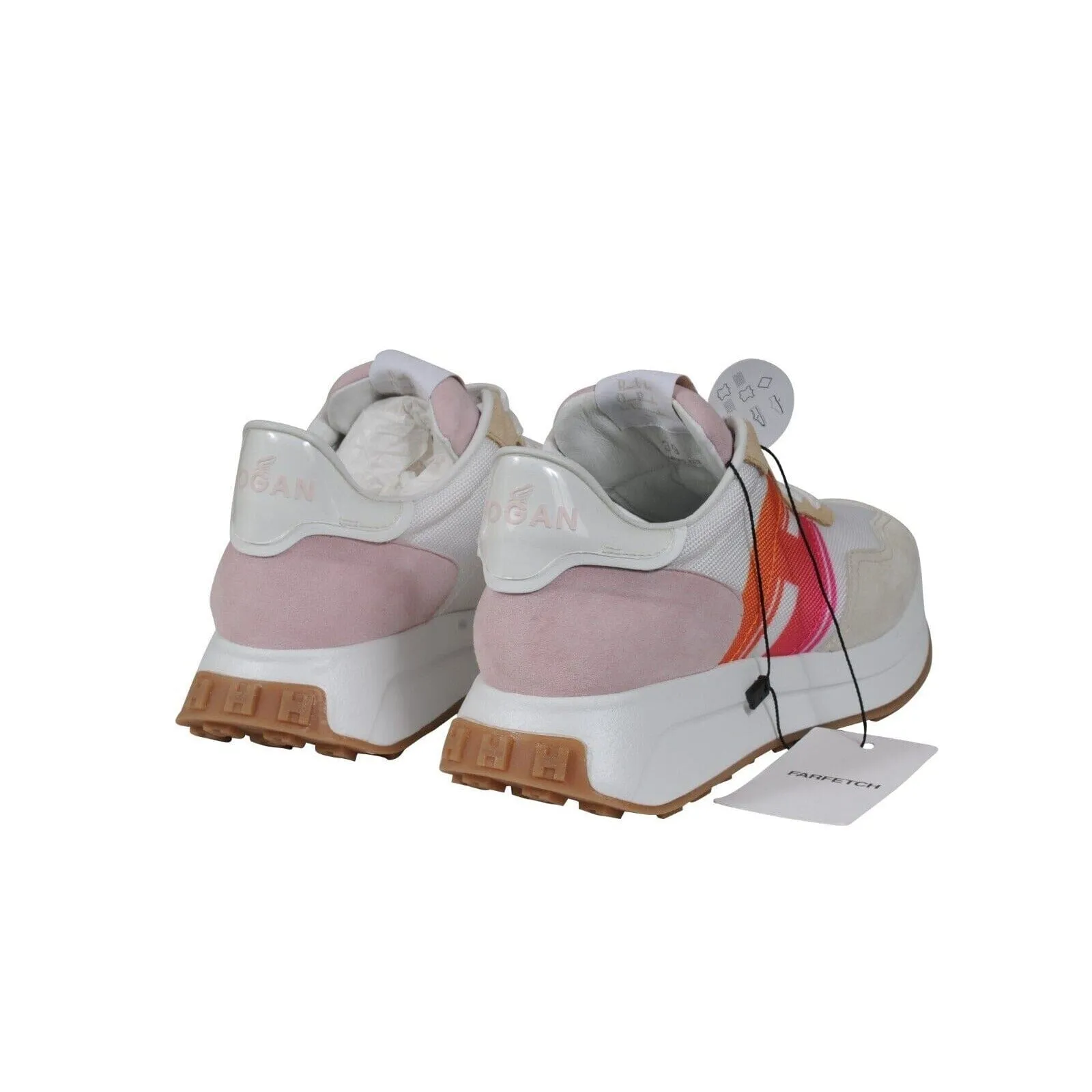 Hogan H641 Low Top Sneakers Tan Pink White Orange Trainers