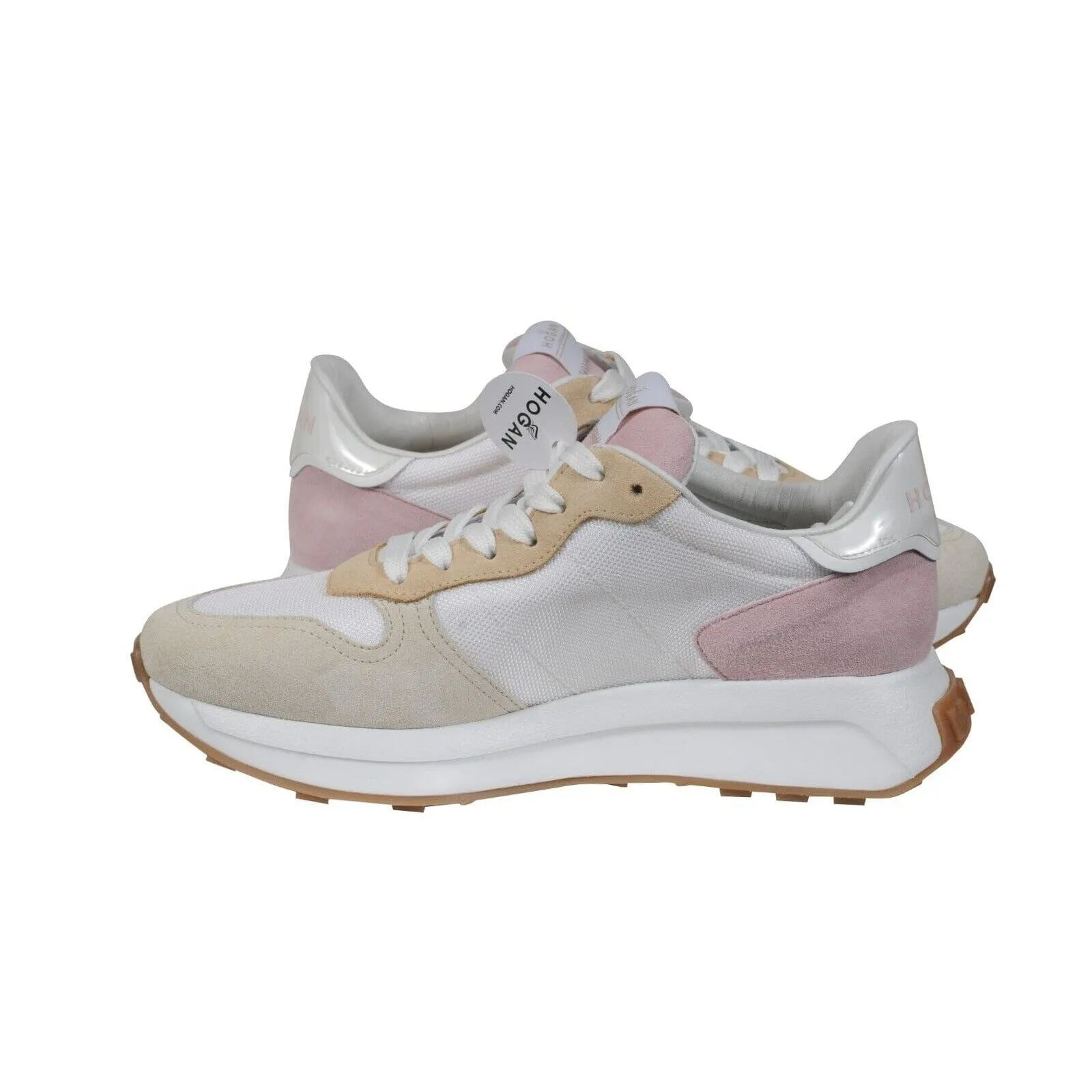 Hogan H641 Low Top Sneakers Tan Pink White Orange Trainers