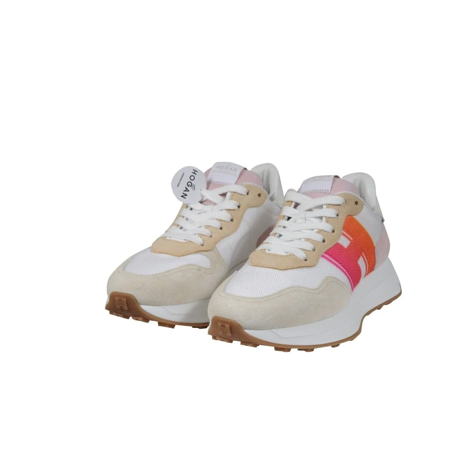 Hogan H641 Low Top Sneakers Tan Pink White Orange Trainers
