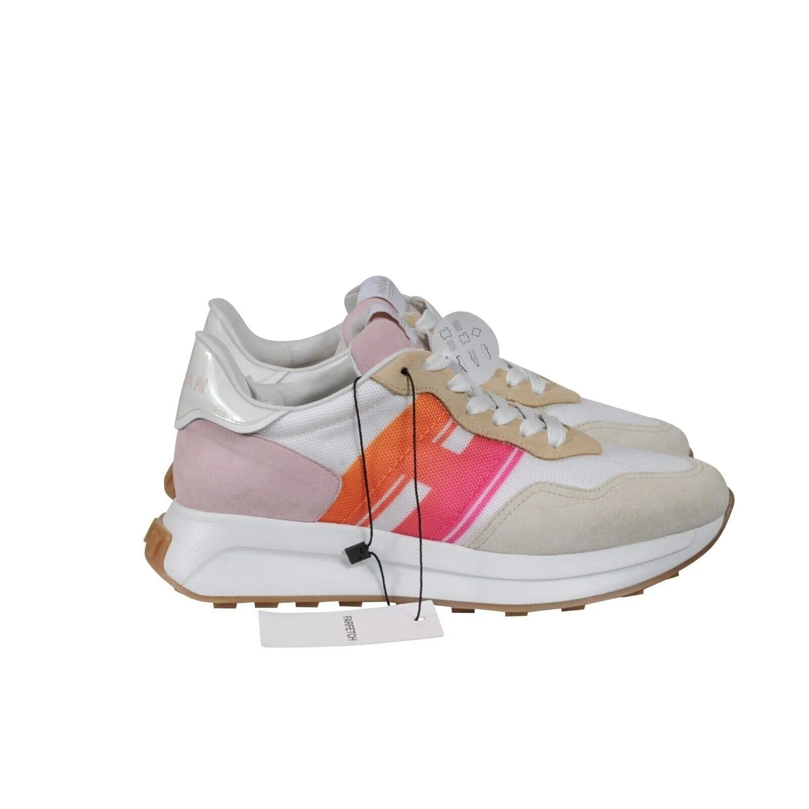 Hogan H641 Low Top Sneakers Tan Pink White Orange Trainers