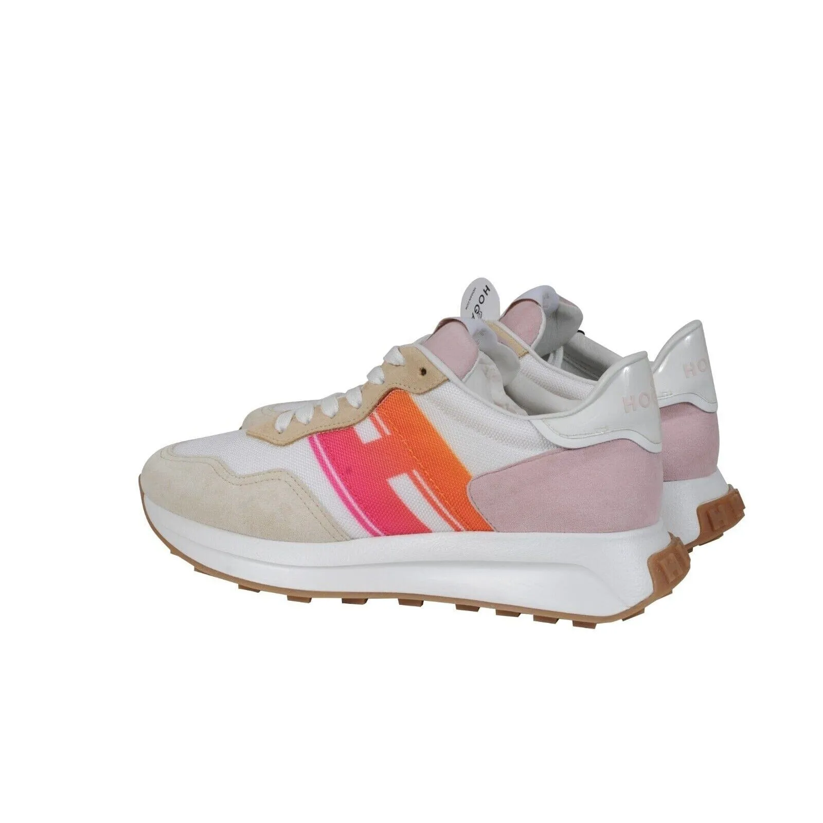 Hogan H641 Low Top Sneakers Tan Pink White Orange Trainers