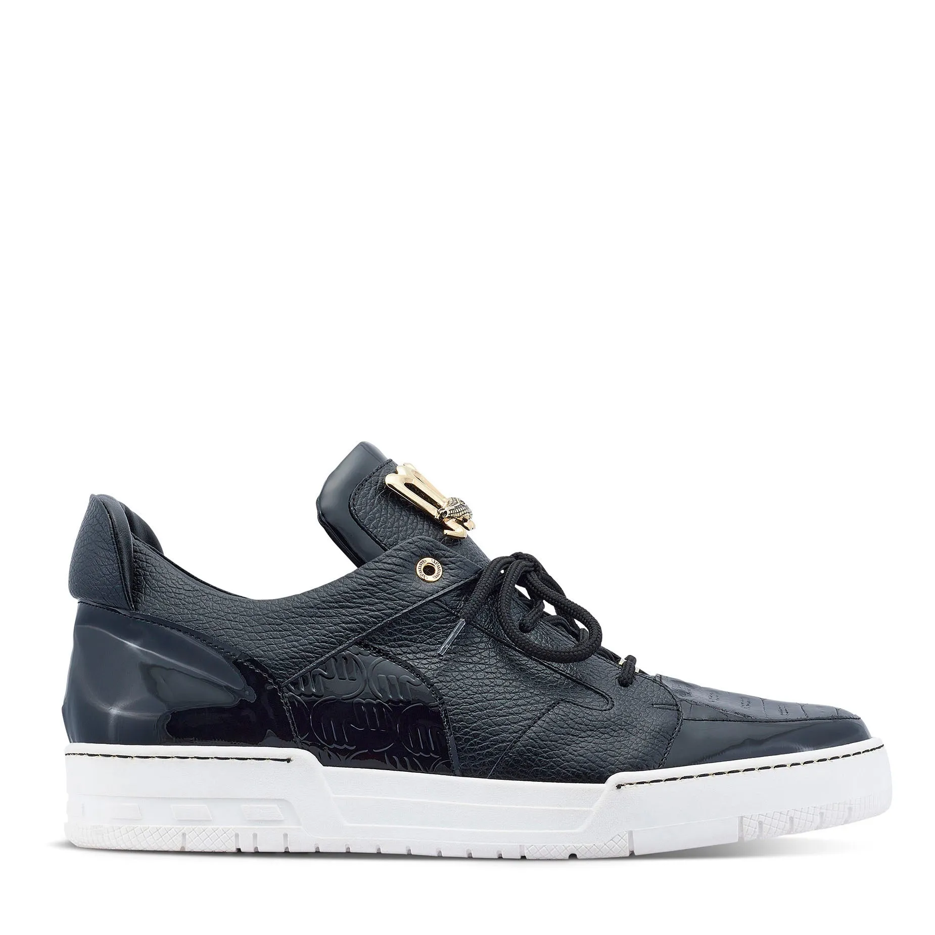 Mauri 8412/1 Boss Men's Shoes Black Exotic Crocodile / Patent / Calf-Skin Leather Casual Sneakers (MA5444)