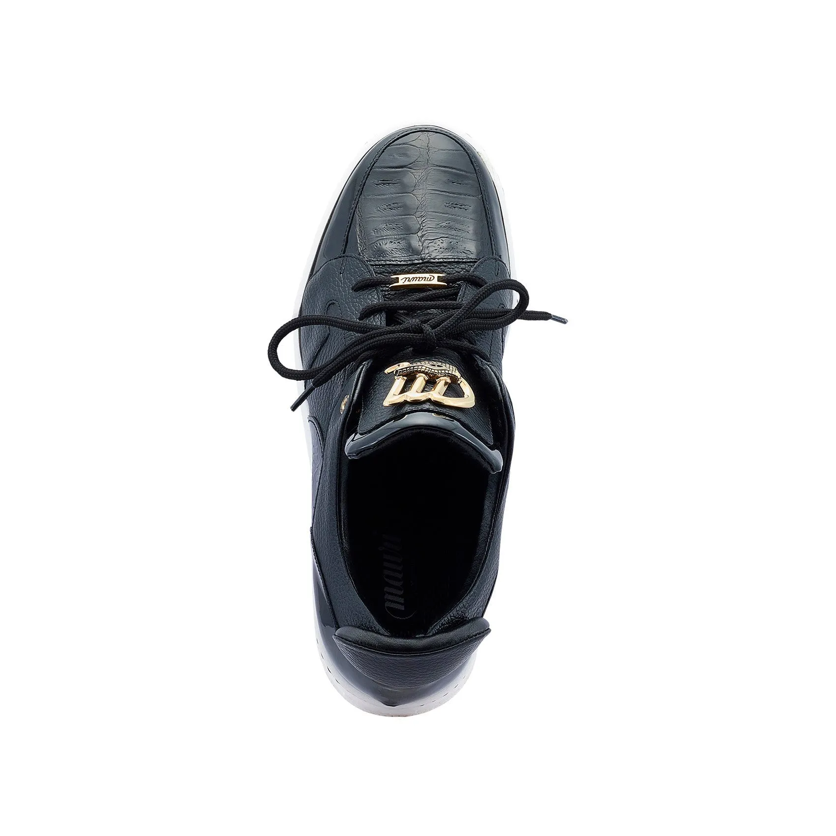 Mauri 8412/1 Boss Men's Shoes Black Exotic Crocodile / Patent / Calf-Skin Leather Casual Sneakers (MA5444)