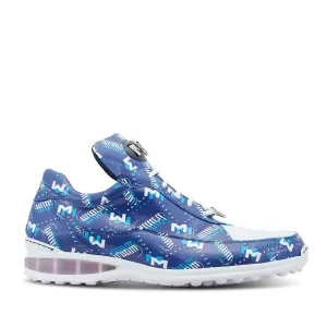Mauri 8900/2 Press Men's Shoes Blue & White Exotic Crocodile / Nappa Leather Casual Sneakers (MA5447)