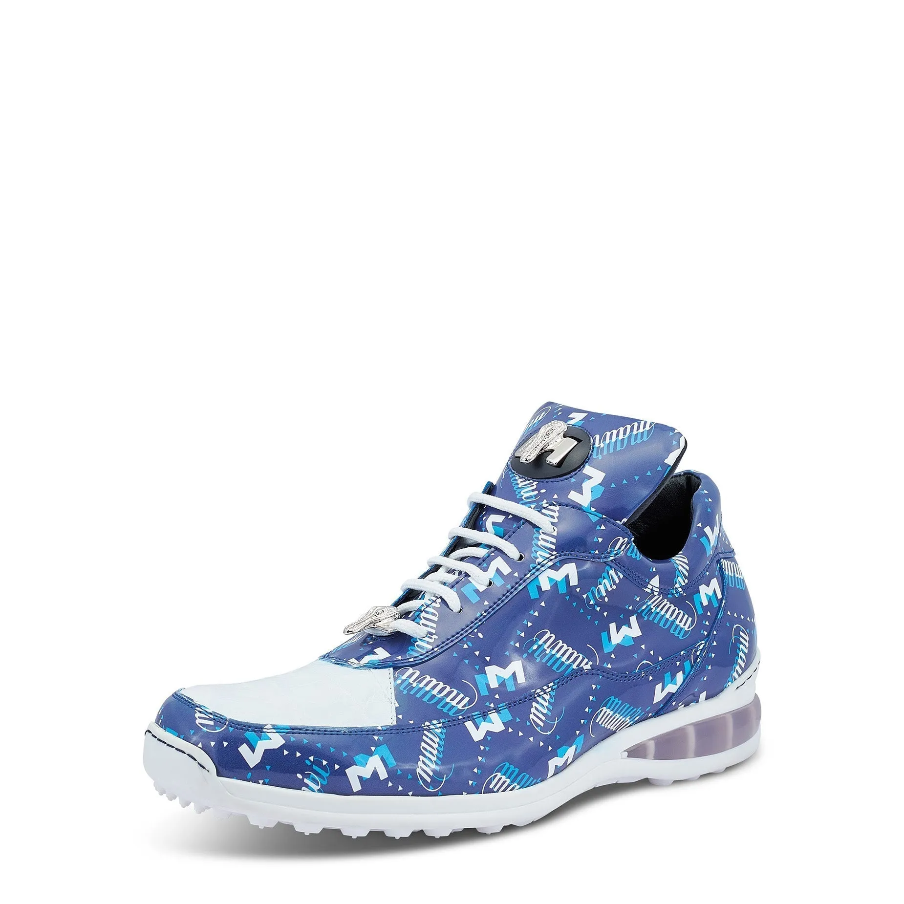 Mauri 8900/2 Press Men's Shoes Blue & White Exotic Crocodile / Nappa Leather Casual Sneakers (MA5447)