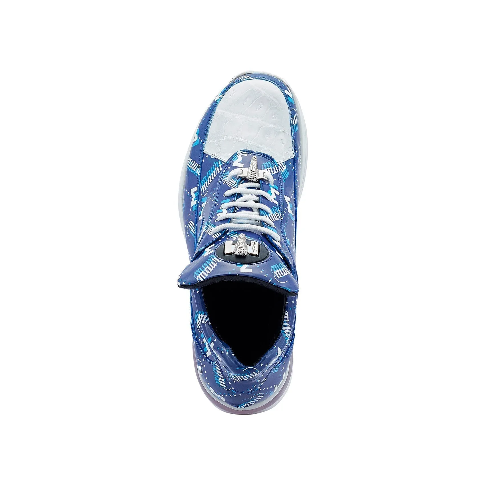 Mauri 8900/2 Press Men's Shoes Blue & White Exotic Crocodile / Nappa Leather Casual Sneakers (MA5447)