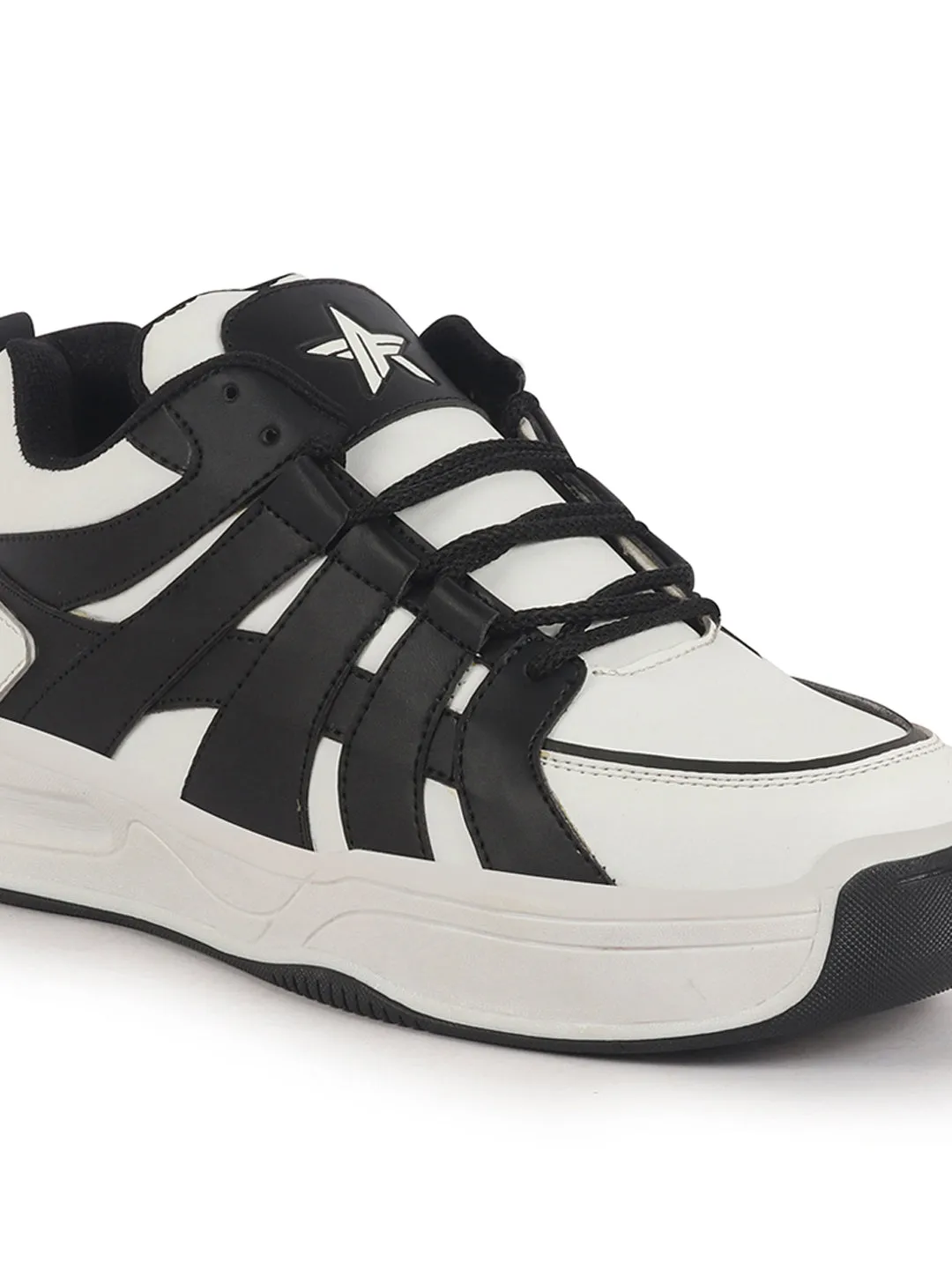 Men White Colorblocked Lace Up Sneakers| Sports Running Shoes|Anti-Skid Phylon Sole|Lace-Up Athleisure Shoes|Walking Shoes