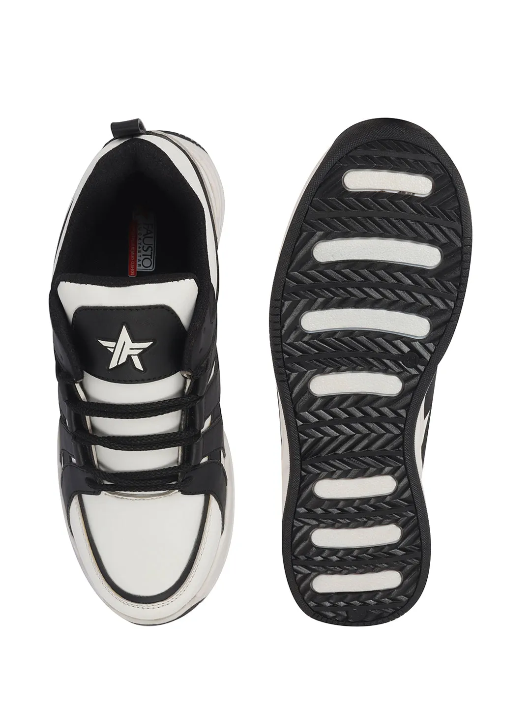 Men White Colorblocked Lace Up Sneakers| Sports Running Shoes|Anti-Skid Phylon Sole|Lace-Up Athleisure Shoes|Walking Shoes