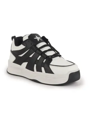 Men White Colorblocked Lace Up Sneakers| Sports Running Shoes|Anti-Skid Phylon Sole|Lace-Up Athleisure Shoes|Walking Shoes