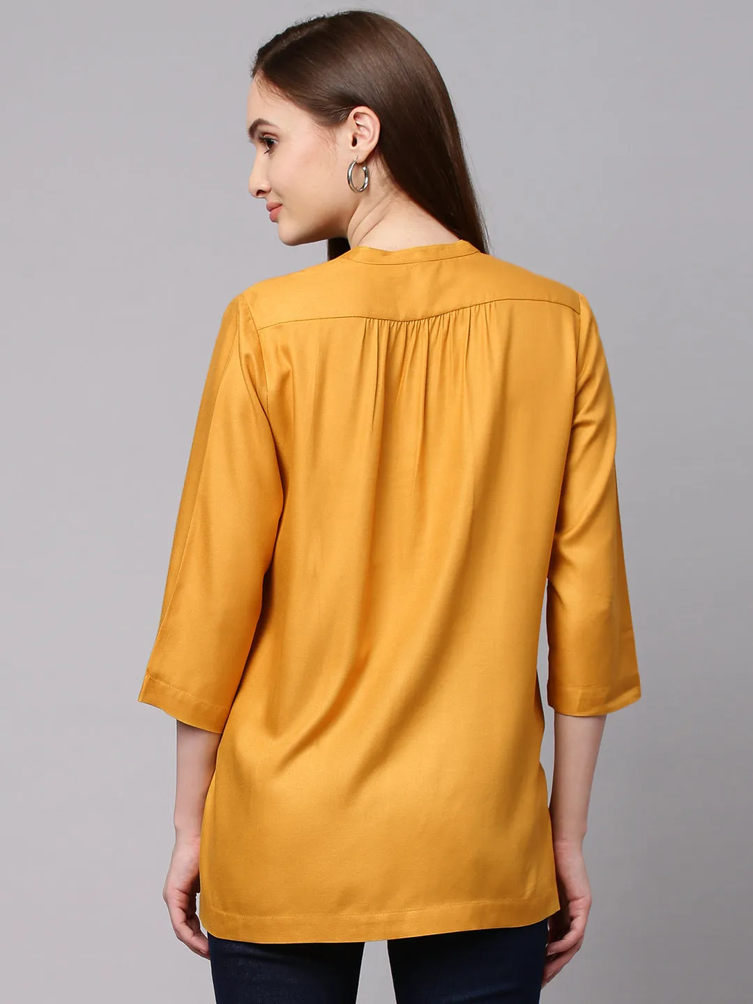 Mustard Embroidered Rayon Twill Top