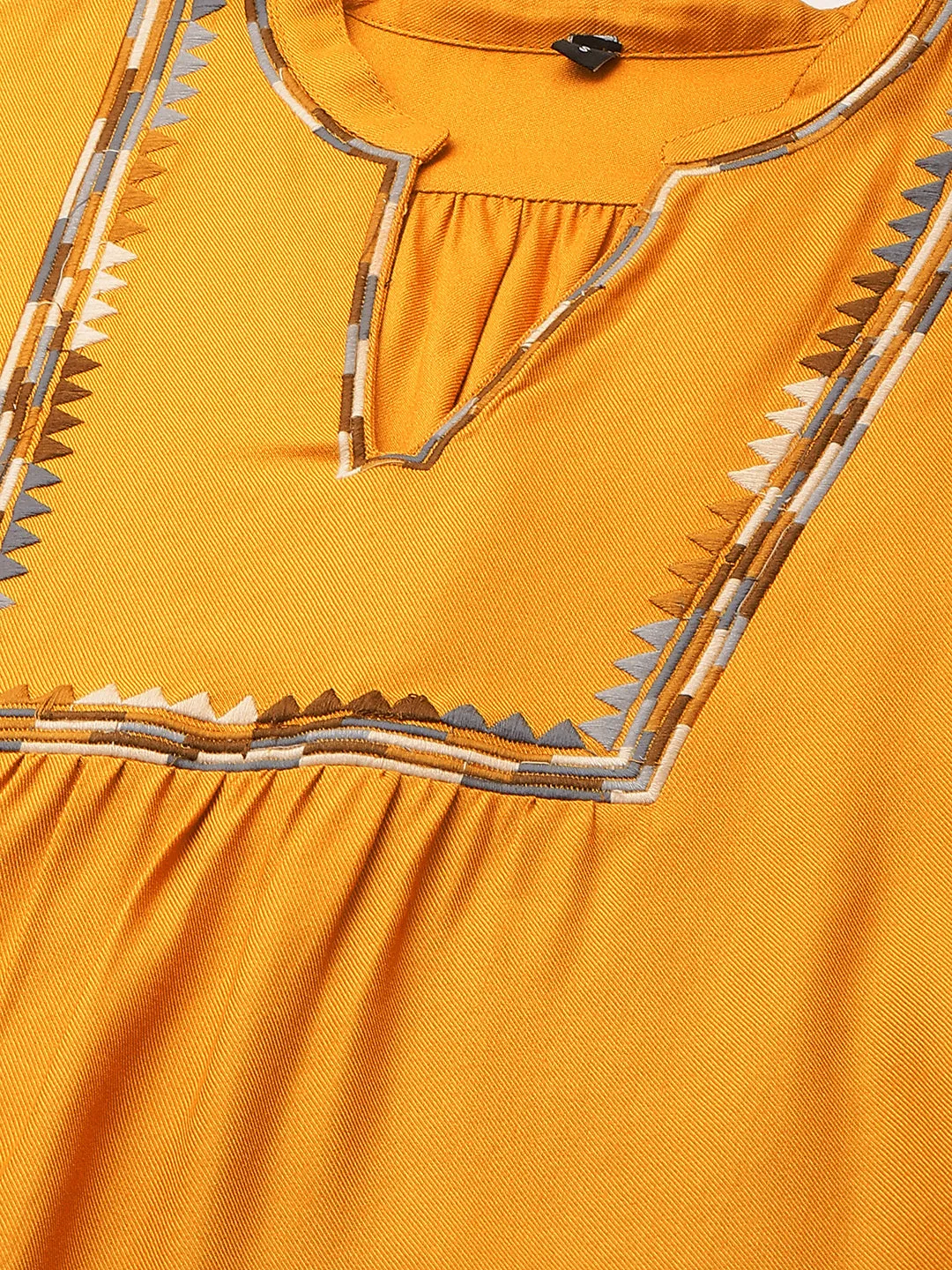 Mustard Embroidered Rayon Twill Top