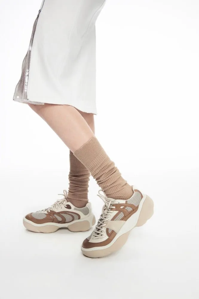 Thick Sole Stitching Sneakers in Brown