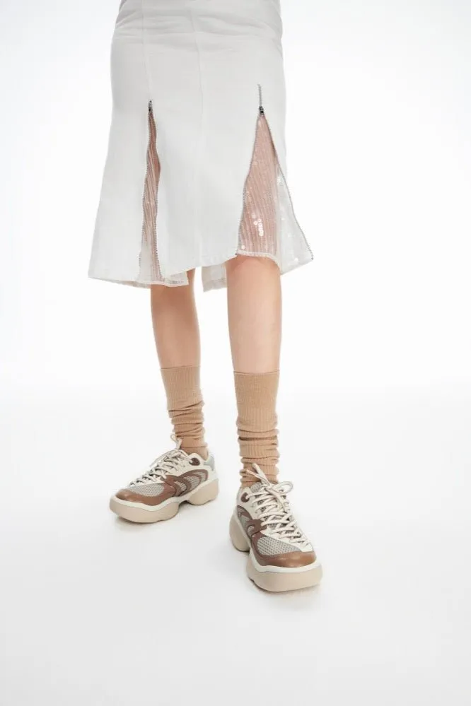 Thick Sole Stitching Sneakers in Brown